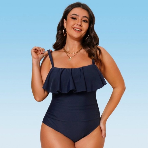 New CUPSHE Ruffled One Piece
Swimsuit OX Navy Blue Maillot Plus Size NWT - Picture 6 of 7
